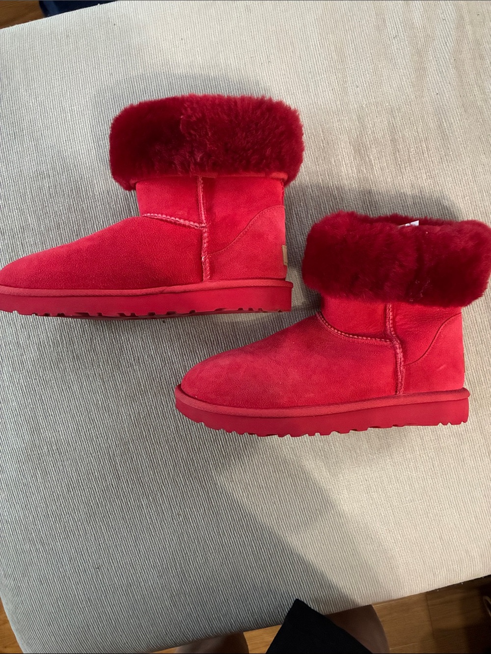 UGG Women's Red Suede Shearling Cuff Short Boots